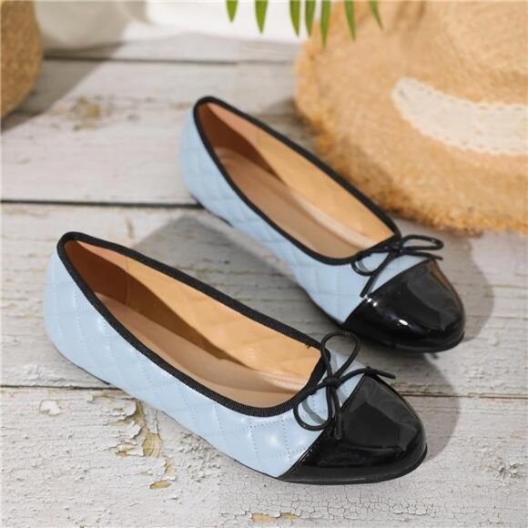Women’s Comfortable Dressy Ballet Flats Shoes Bow Formal Flats Blue and Black - Picture 5 of 8